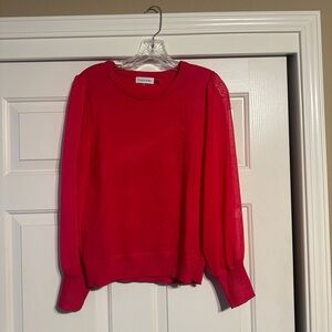 NWOT Calvin Klein Raspberry Sweater with Semi-sheer/Sparkle Sleeves Valentines